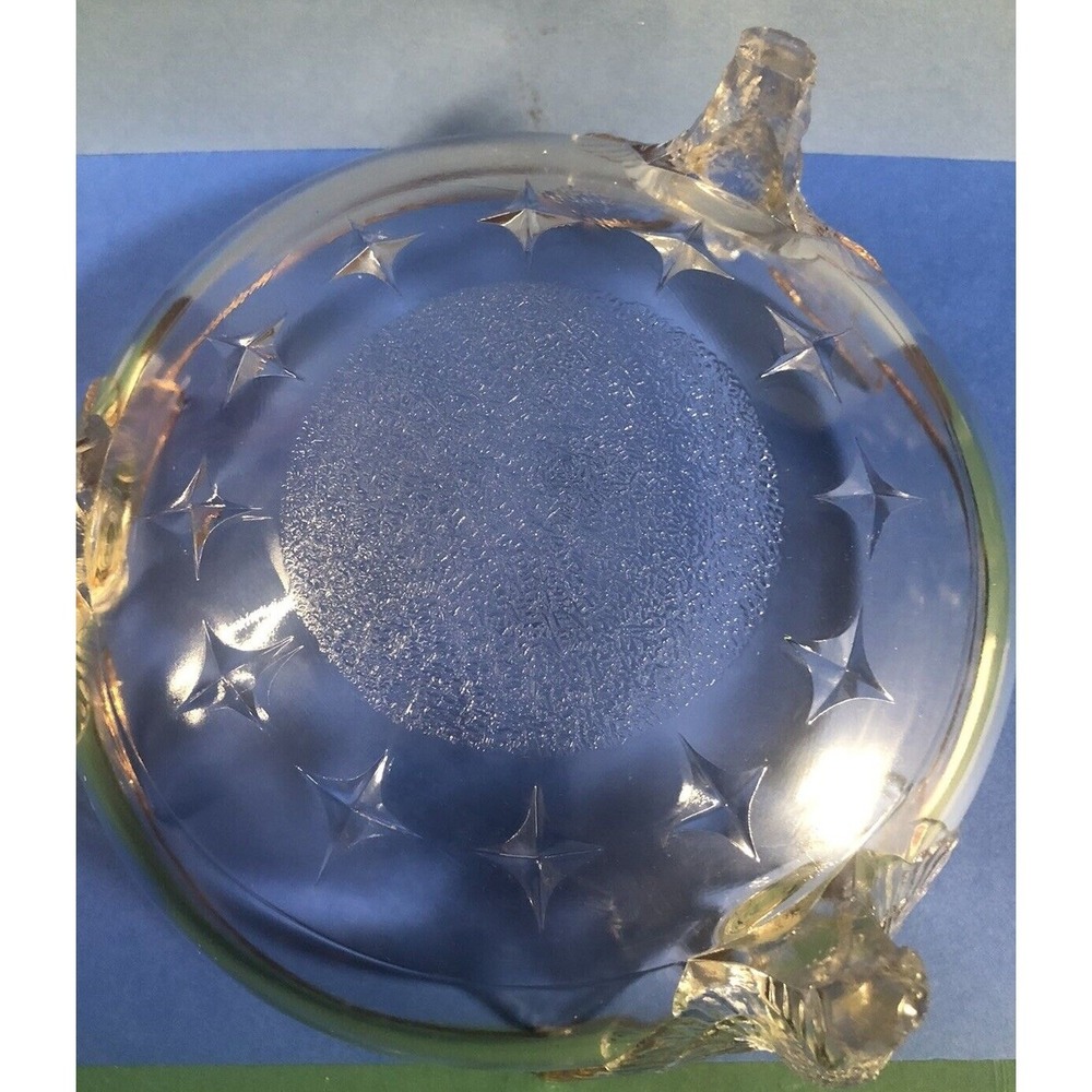 Glass Candy Dish Bowl American Eagle 3-Footed Embossed Stars Gold Trim Vintage - Picture 12 of 13